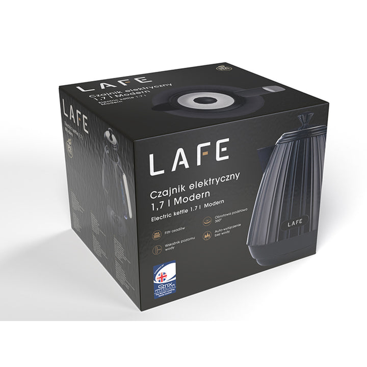 Lafe vattenkokare, minimalistisk design, 2200W, 1,7L, svart,