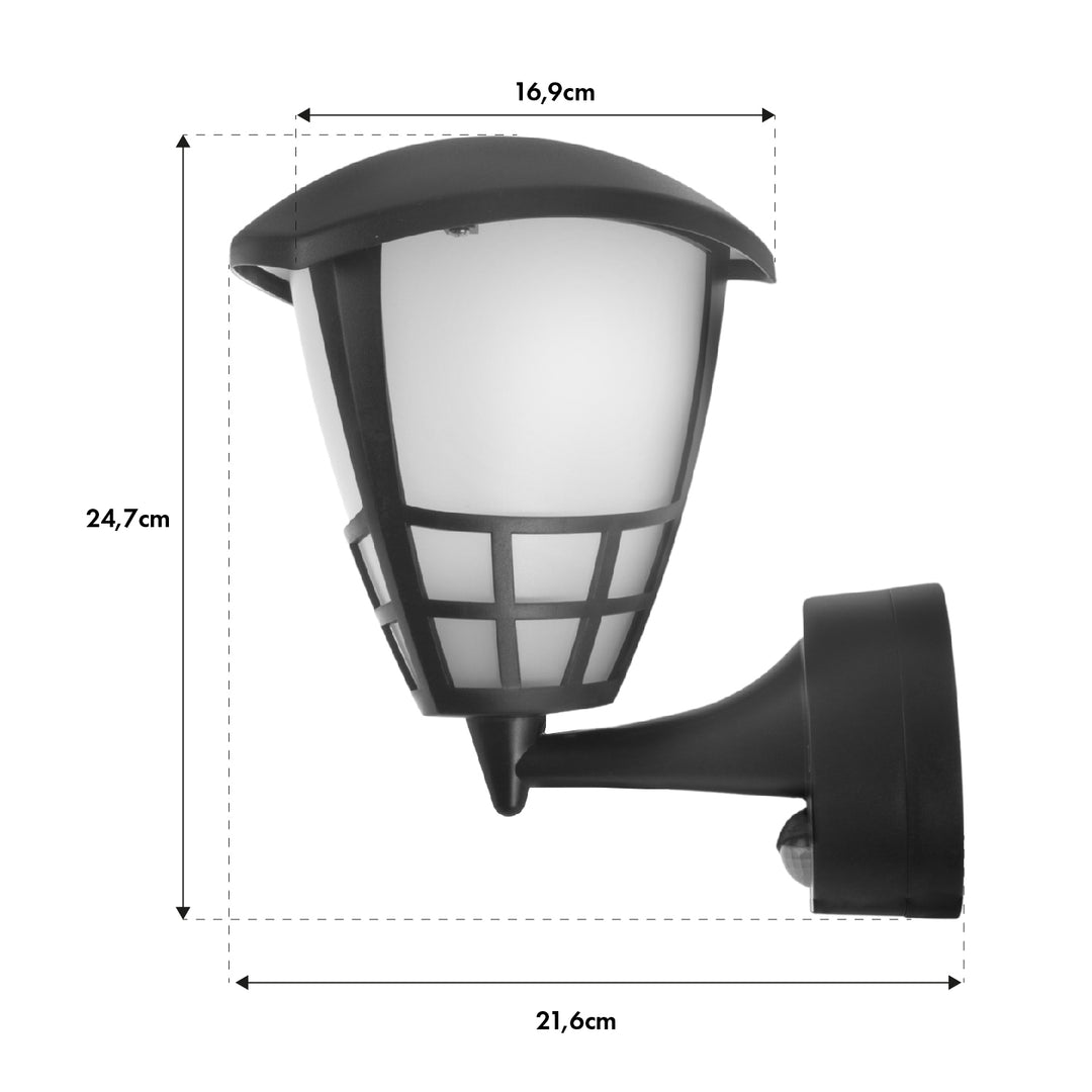 Vägglampa 1xE27 med sensor Maclean, infraröd sensor, max. belastning 60W, IP65, svart, MCE518 B + LED filamentlampa E27, 4W 230V Maclean Energy MCE266 WW varmvit 3000K 470lm retro edison dekorativ