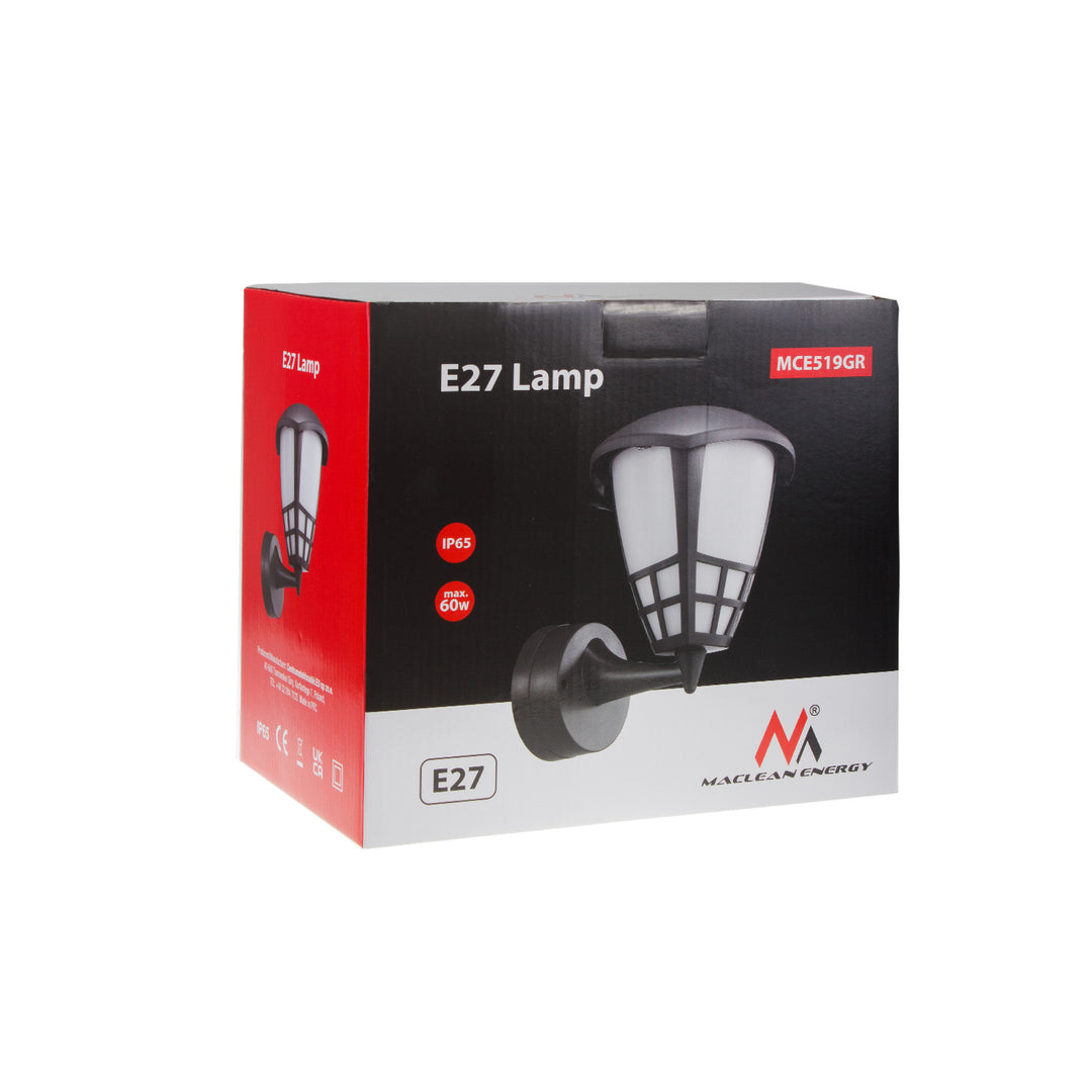 Vägglampa 1xE27 Maclean, max. belastning 60W, IP65, färg grå, MCE519 GR + LED glödlampa E27, 11W 230V Maclean Energy MCE280 WW varmvit 3000K 1500lm retro edison dekorativ A60