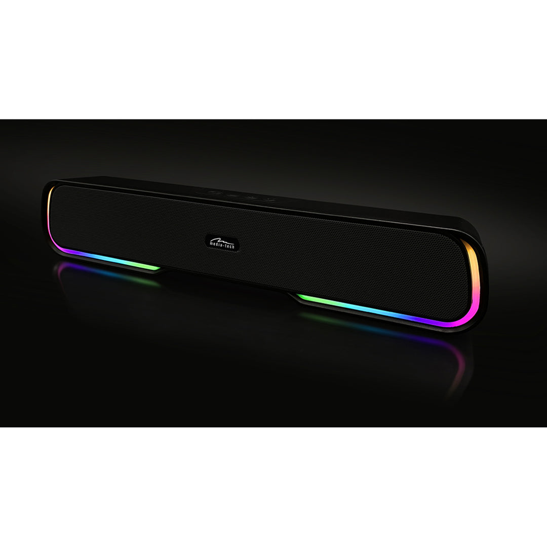 Bärbar Bluetooth soundbar-högtalare, flerfärgad RGB-bakgrundsbelysning, RMS 10W, PMPO 450W, FM-radio, MP3. AUX, inbyggt uppladdningsbart batteri, Media-Tech PHANTOM BT