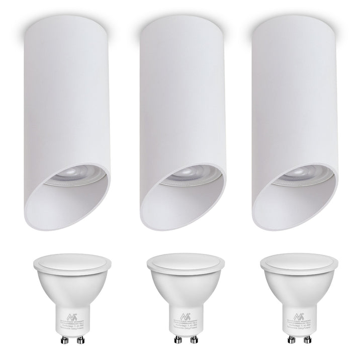 Maclean utanpåliggande armatur/rör, spot, rund, aluminium, GU10, 55x130mm, vit, MCE360 W 3st+LED-lampa GU10 7W Maclean Energy MCE437 NW neutralvit 4000K, 220-240V~, 50/60Hz 3st