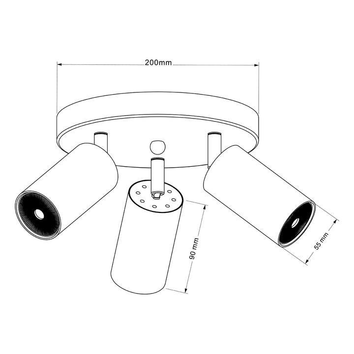 Maclean Taklampa, spot, rörlig, aluminium, 3xGU10, 55x90mm, mattsvart, MCE362 B + LED-lampa GU10 7W Maclean Energy MCE437 NW neutralvit 4000K, 220-240V~, 50/60Hz 3st