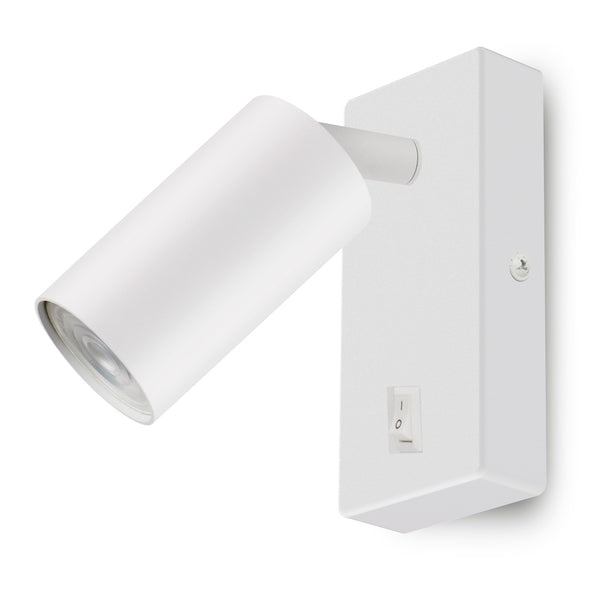 Maclean Vägglampa/väggbelysning, spot, rund, GU10, med 55x90mm brytare, vit, MCE369 W+LED-lampa GU10 7W Maclean Energy MCE437 NW neutralvit 4000K, 220-240V~, 50/60Hz, 490 lumen