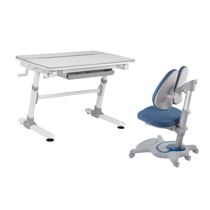 Ergo Office ergonomiskt höj- och sänkbart skrivbord för barn, grått, max 100kg, ER-417 2cz +Ergo Office ergonomisk stol för barn, justerbart nackstöd, höj- och sänkbart, max 75kg, ER-484N