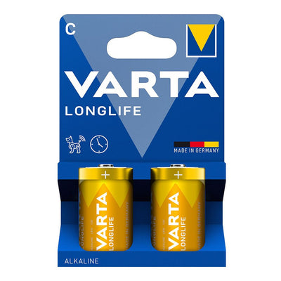 2 st. 1,5 V LR14 C-alkaliska batterier från Varta Longlife i blisterförpackning
