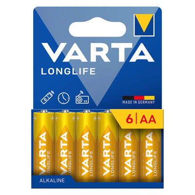 6 st. 1,5 V LR6 AA Varta Longlife-alkaliska batterier i blisterförpackning