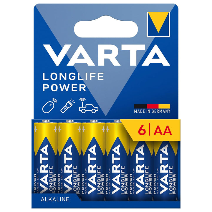 VARTA Longlife Power, 6 st AA alkaliska batterier, LR06, 1,5V