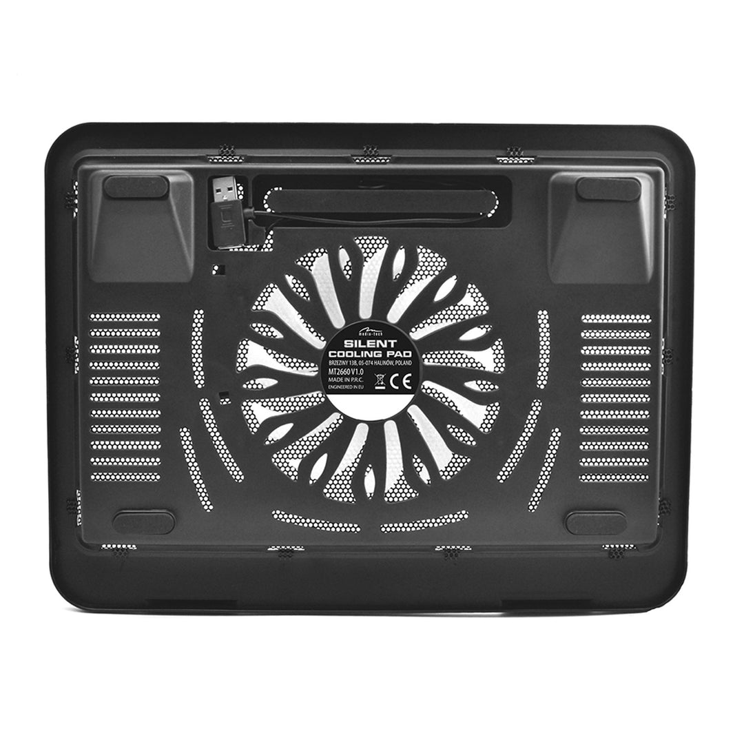 TYST KYLDYN - Kyldyna för bärbara datorer 15,6" och mindre, tyst, kraftfull, 13,5 cm fläkt, USB-port för genomgång