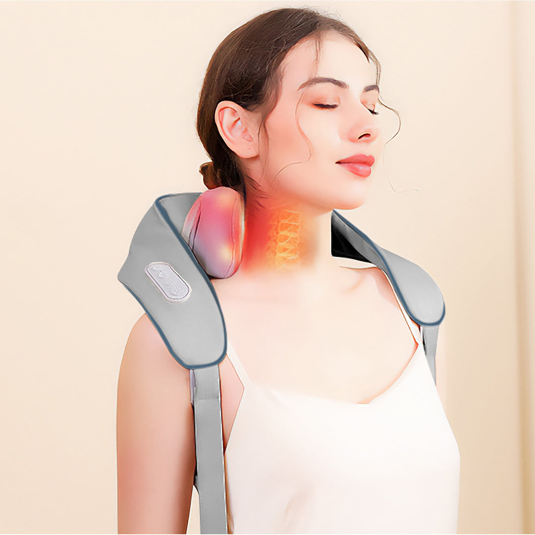 Massageredskap för axlar och nacke. Shiatsu, 5D-imiterade händer, 6 massagehuvuden, 3 lägen, 3 hastigheter, sladdlös, USB-C-laddningsport NACK- & SKULDERMASSAGER