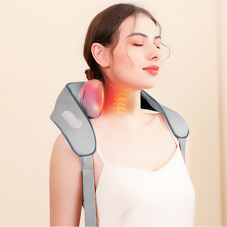 Massageredskap för axlar och nacke. Shiatsu, 5D-imiterade händer, 6 massagehuvuden, 3 lägen, 3 hastigheter, sladdlös, USB-C-laddningsport NACK- & SKULDERMASSAGER