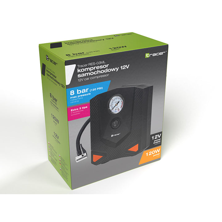 Tracer kompressor, för bil, motorcykel, cykel, boll, 120W, 8 bar, RES-03ML