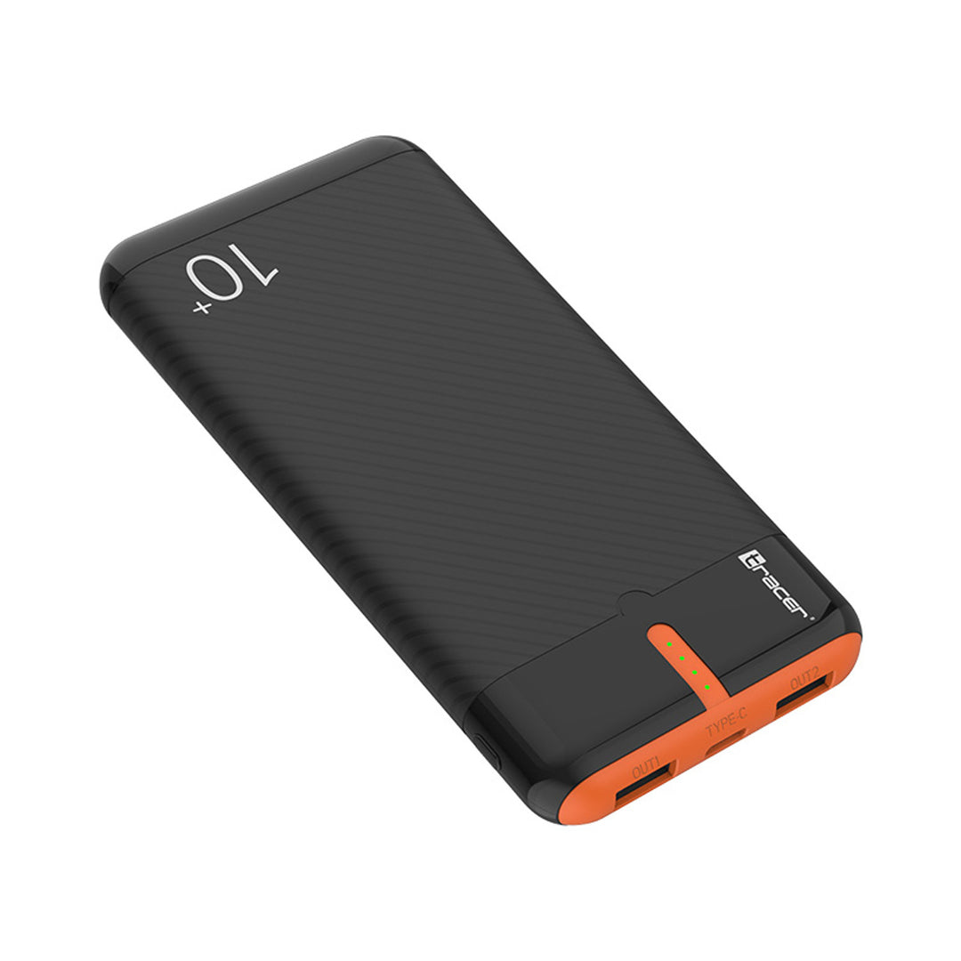 Tracer Powerbank, 10000 mAh, svart och orange, USB C, 2A, EnerGo