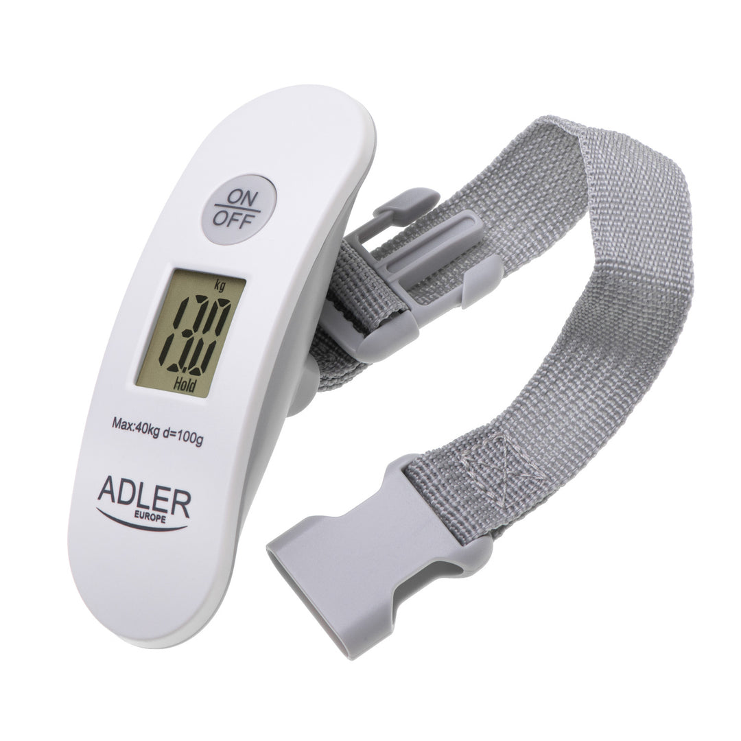 Bagagevåg Adler, upp till 40 kg, LCD-display, tara- och stabiliseringsfunktion, vit och grå, AD 8189