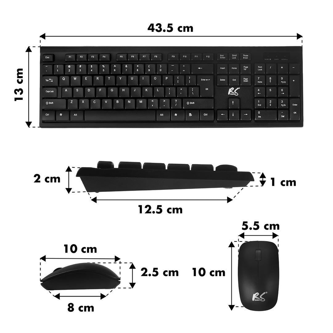 COMBO NanoRS trådlöst tangentbord + mus, RS580+Gaming tangentbord musmatta med RGB LED-bakgrundsbelysning NanoRS, 800x300x4mm, RS705
