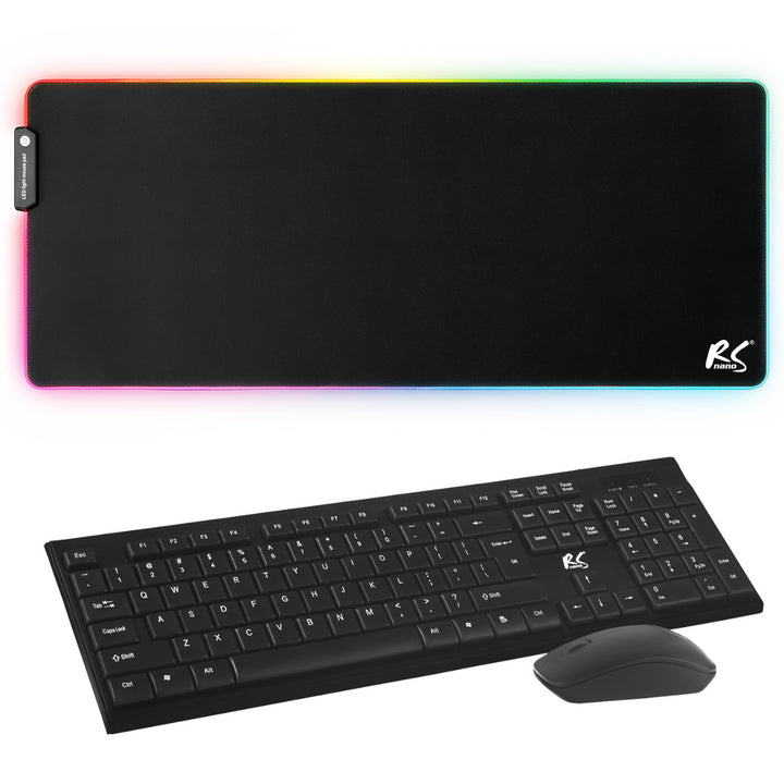 COMBO NanoRS trådlöst tangentbord + mus, RS580+Gaming tangentbord musmatta med RGB LED-bakgrundsbelysning NanoRS, 800x300x4mm, RS705
