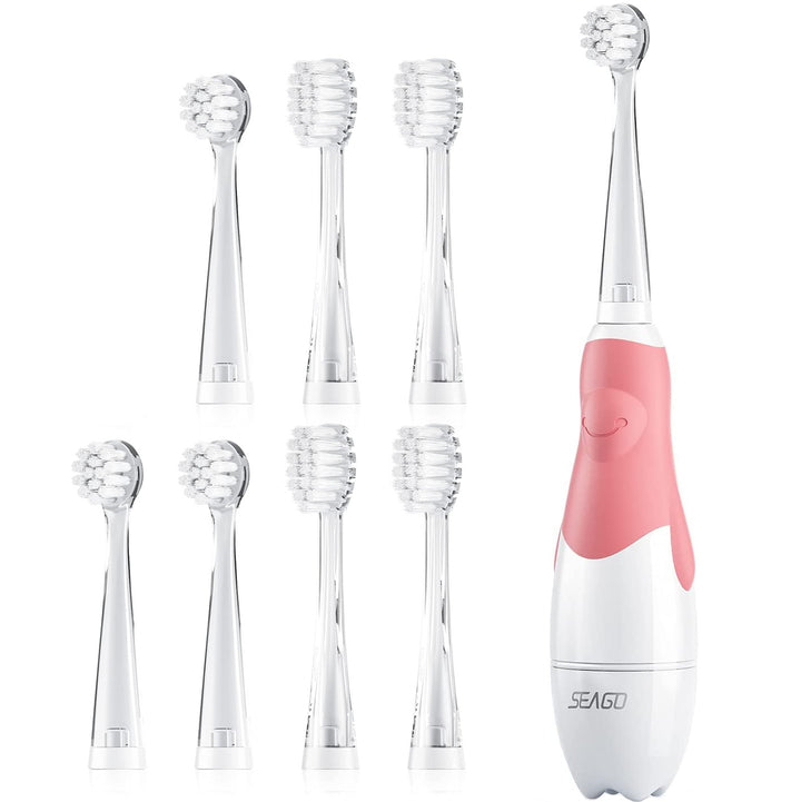 SEAGO sonisk barntandborste, färg rosa, 1xAA 1,5V (ingår ej), 4 spetsar, SG-513 Pink + Set med reservtandborstar till SG-513, SG-977 SEAGO, 4 st, färg transparent, SG-513 Refill