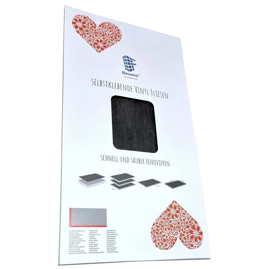 Fliesana självhäftande vägg- och golvplattor, set om 3, vattentäta, naturstensdesign, svart färg