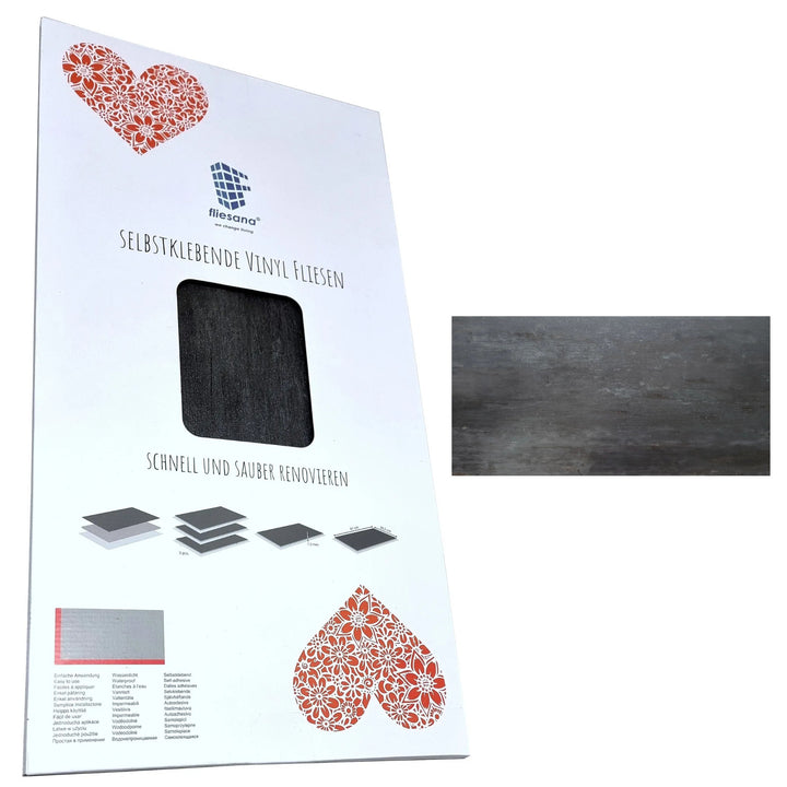 Fliesana självhäftande vägg- och golvplattor, set om 3, vattentäta, naturstensdesign, svart färg
