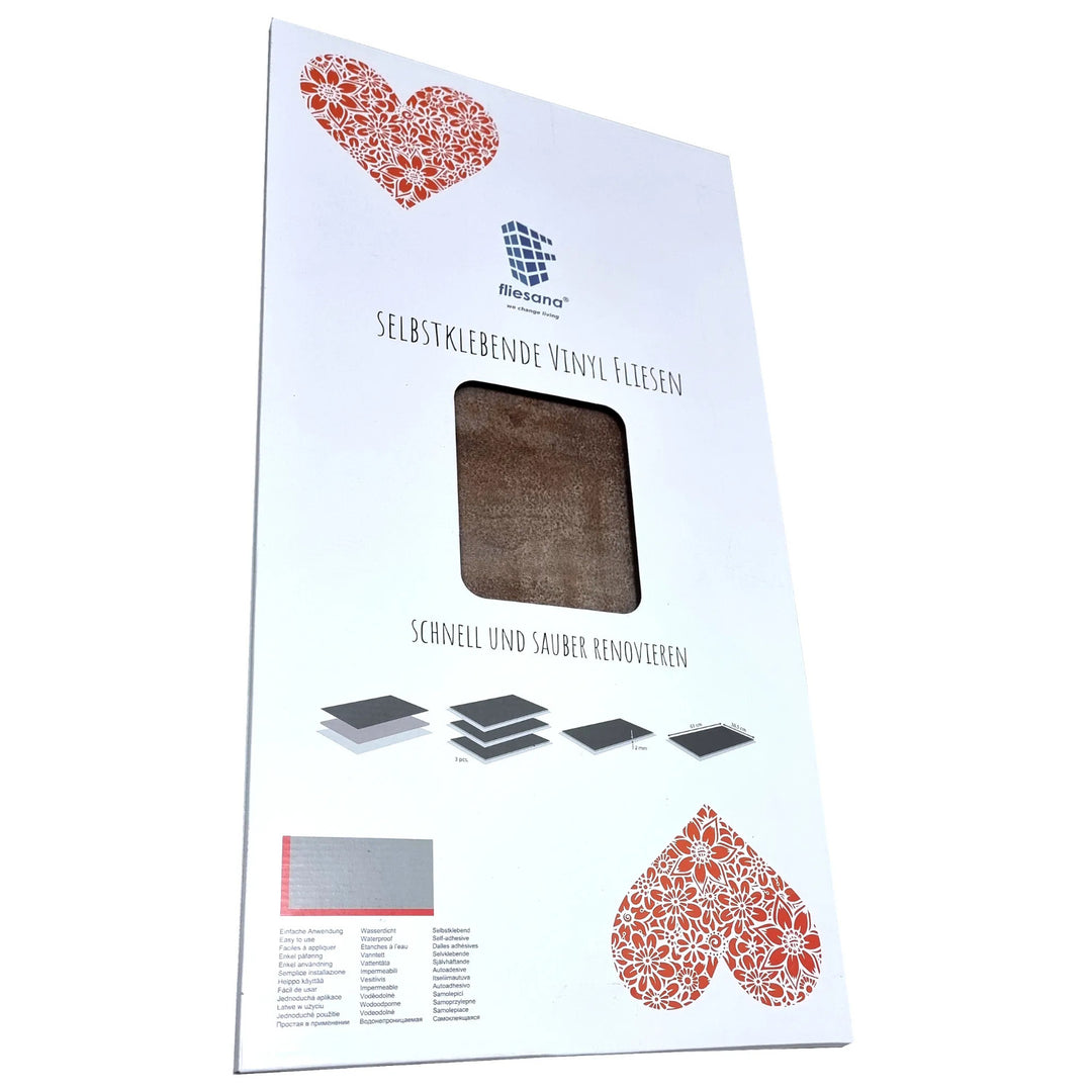 Fliesana självhäftande vägg- och golvplattor, set om 3, vattentäta, naturstensdesign, rostfärgade