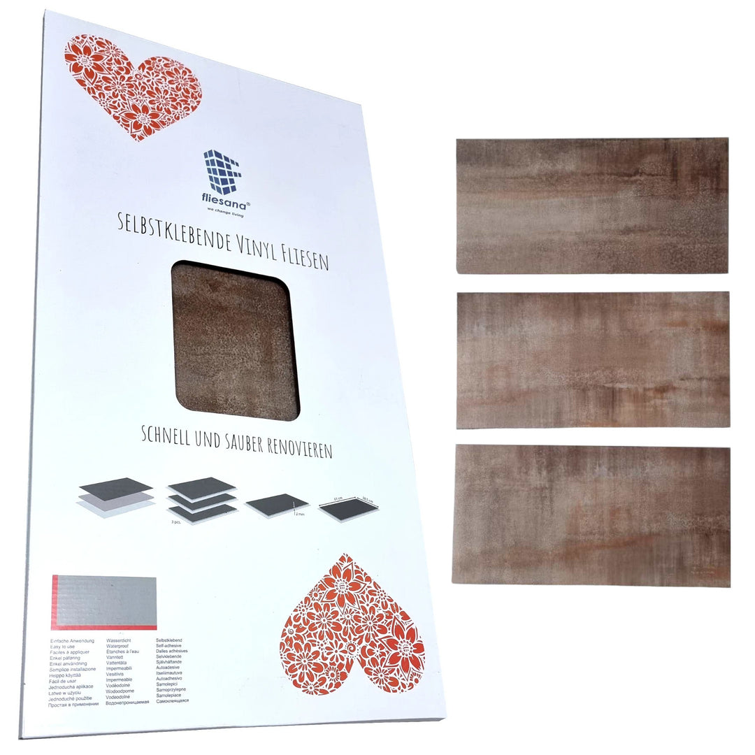 Fliesana självhäftande vägg- och golvplattor, set om 3, vattentäta, naturstensdesign, rostfärgade