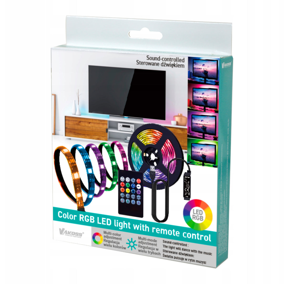Vakoss RGB LED-strip, för TV-belysning, ljudstyrd, fjärrkontroll, LA-C612