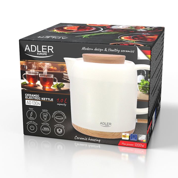 Vattenkokare i keramik 1,0L, 1200W, ecru, Adler AD 1304