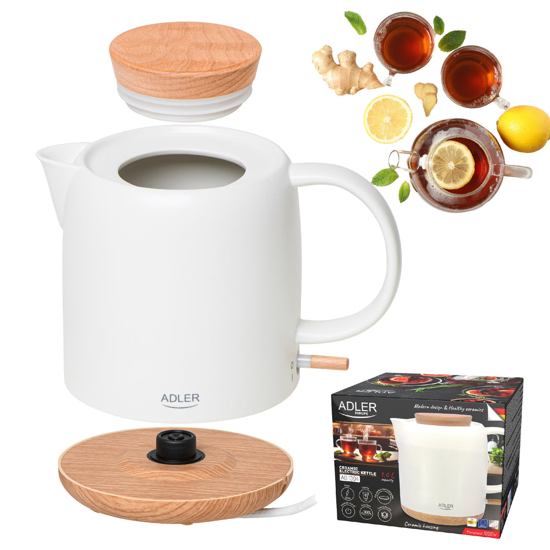 Vattenkokare i keramik 1,0L, 1200W, ecru, Adler AD 1304
