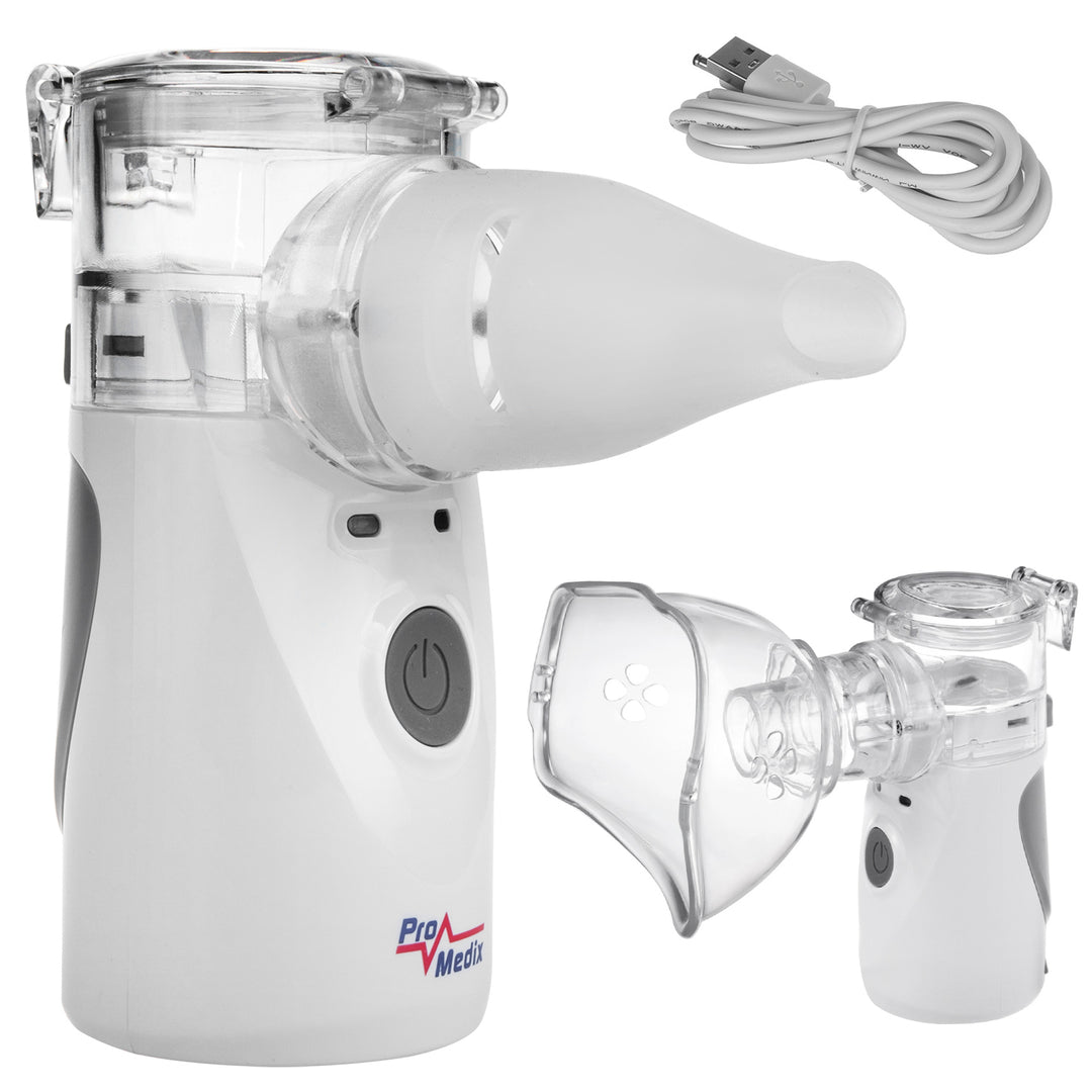 Promedix bärbar / handhållen sladdlös nebulisator inhalator, kit, masker, PR-835 + 2x Medicinska masker CE EN 14683:2019 - kit - blå färg 10 delar Promedix PR-280 BFE>98%.