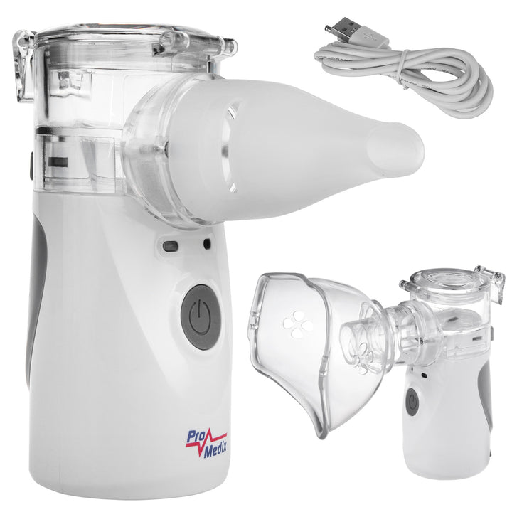 Promedix bärbar / handhållen sladdlös nebulisator inhalator, kit, masker, PR-835 + 2x Medicinska masker CE EN 14683:2019 - kit - blå färg 10 delar Promedix PR-280 BFE>98%.