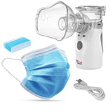 Promedix bärbar / handhållen sladdlös nebulisator inhalator, kit, masker, PR-835 + 2x Medicinska masker CE EN 14683:2019 - kit - blå färg 10 delar Promedix PR-280 BFE>98%.