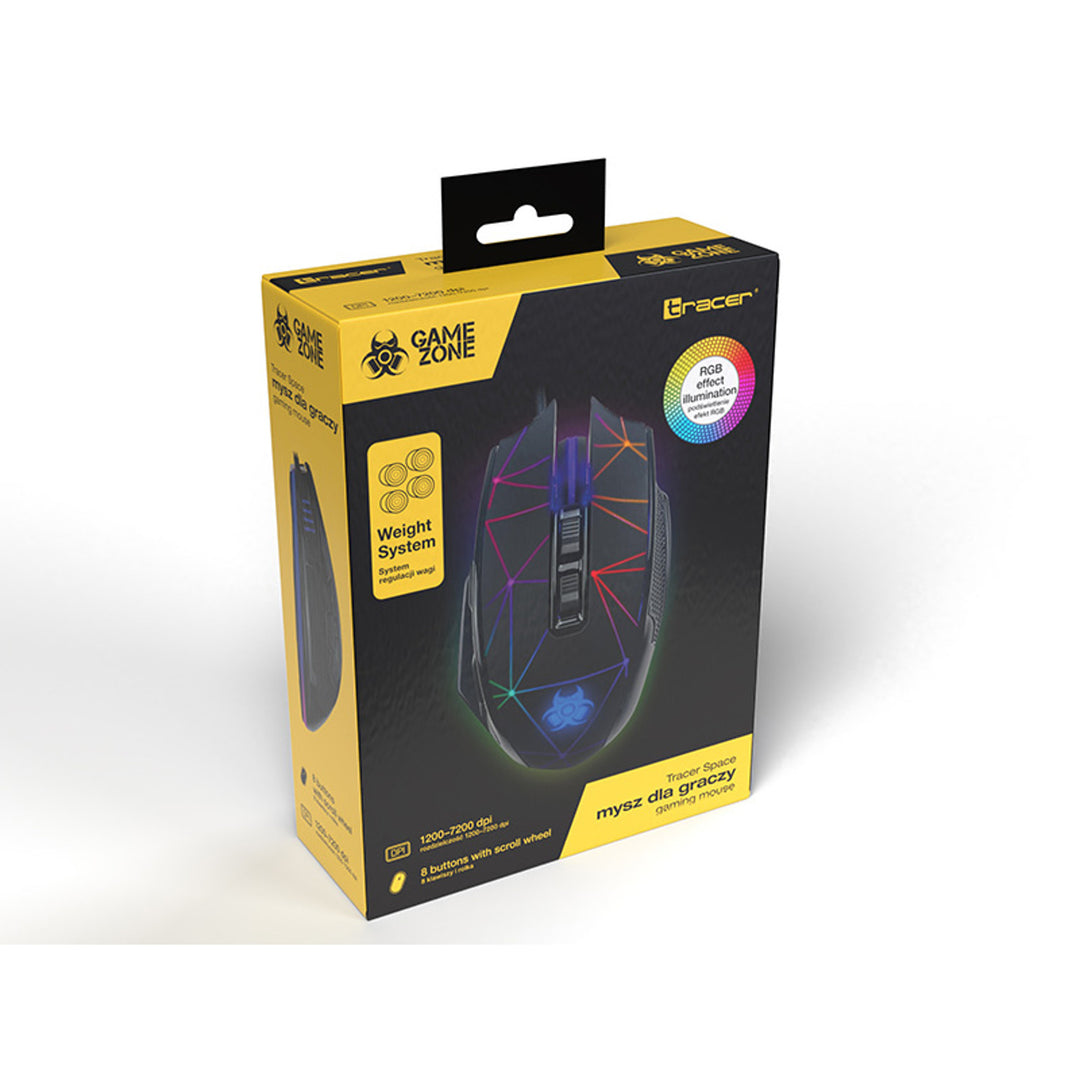 Tracer gamingmus, RGB-bakgrundsbelyst, 7200 DPI, Space