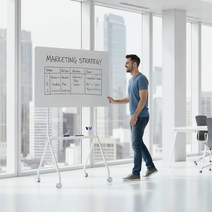 Ergo Office mobil skrivtavla, horisontell, vit, enkelsidig, med hylla, tavlans mått 1190x790mm, ER-306