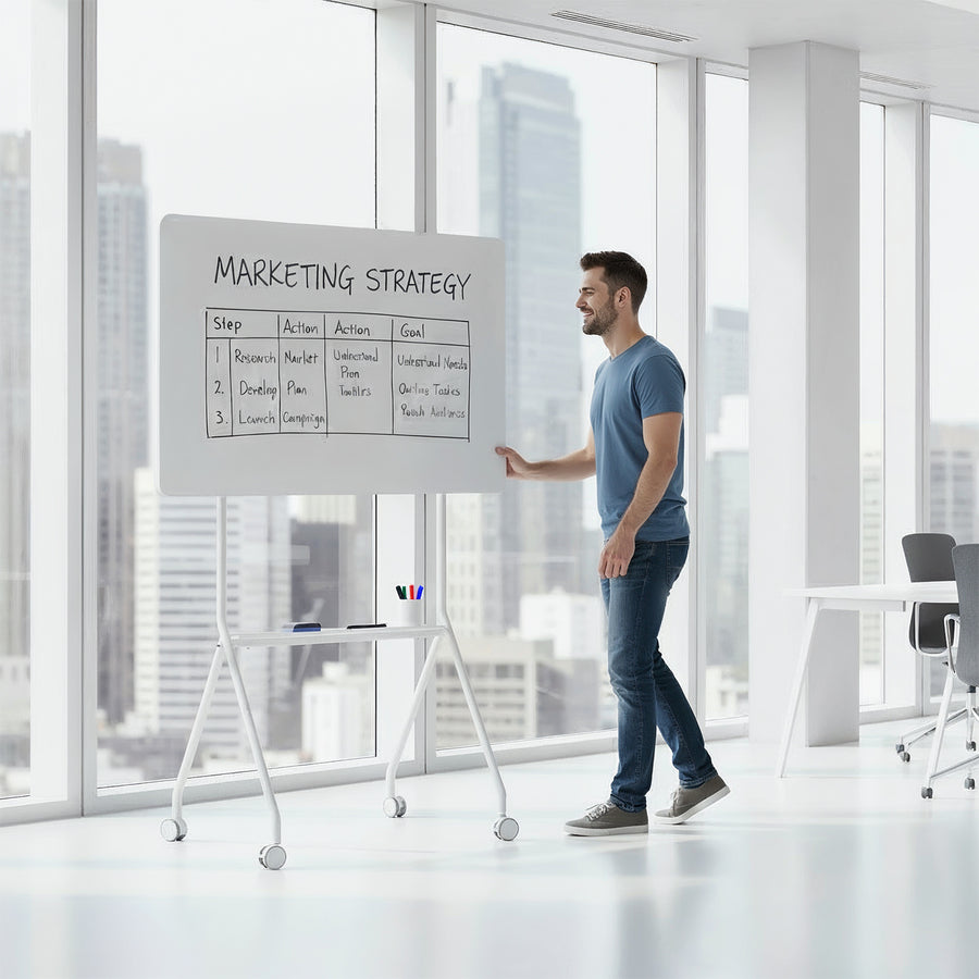 Ergo Office mobil skrivtavla, horisontell, vit, enkelsidig, med hylla, tavlans mått 1190x790mm, ER-306