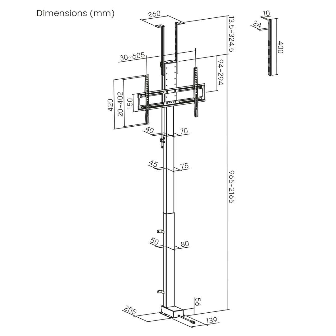 Elektriskt tak- och golvhandtag, utdragbar Maclean, 43''-88''', VESA 600x400, max 60kg, 100-240V AC,50/60Hz