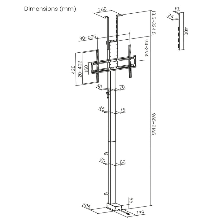 Elektriskt tak- och golvhandtag, utdragbar Maclean, 43''-88''', VESA 600x400, max 60kg, 100-240V AC,50/60Hz