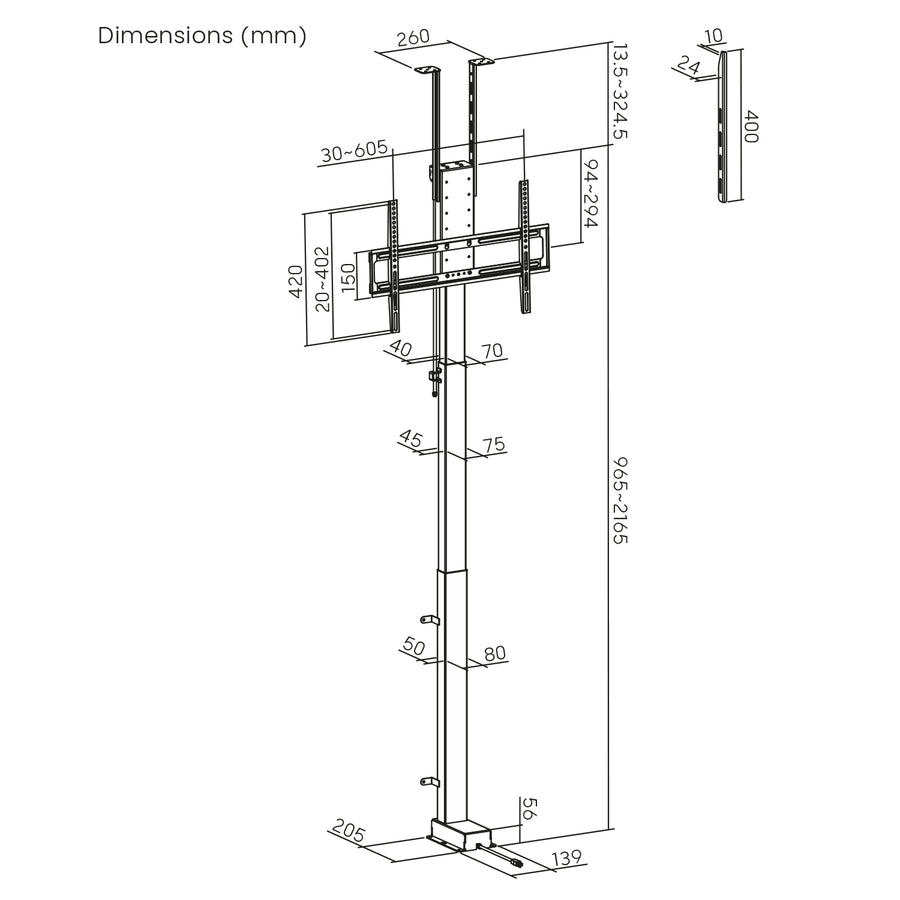 Elektriskt tak- och golvhandtag, utdragbar Maclean, 43''-88''', VESA 600x400, max 60kg, 100-240V AC,50/60Hz
