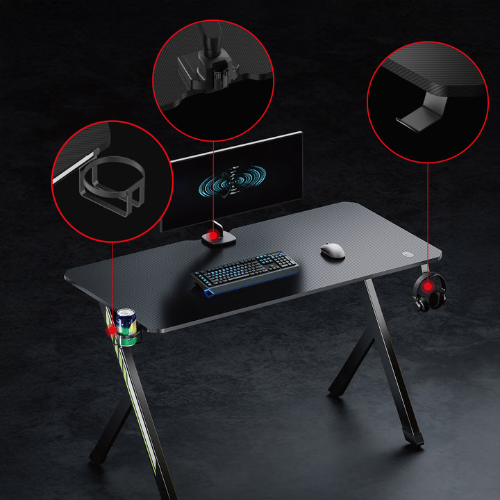 NanoRS gamingbord, svart, med hörlurs- och mugghållare, max. 75kg, mått 1200x600x750mm, RS101