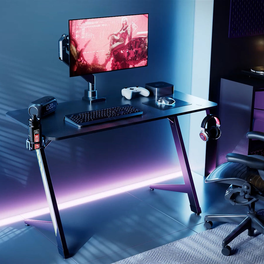 NanoRS gamingbord, svart, med hörlurs- och mugghållare, max. 75kg, mått 1200x600x750mm, RS101