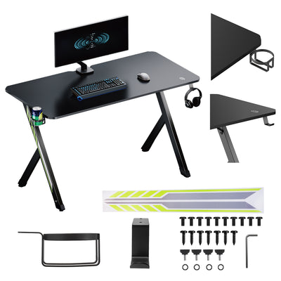 NanoRS gamingbord, svart, med hörlurs- och mugghållare, max. 75kg, mått 1200x600x750mm, RS101