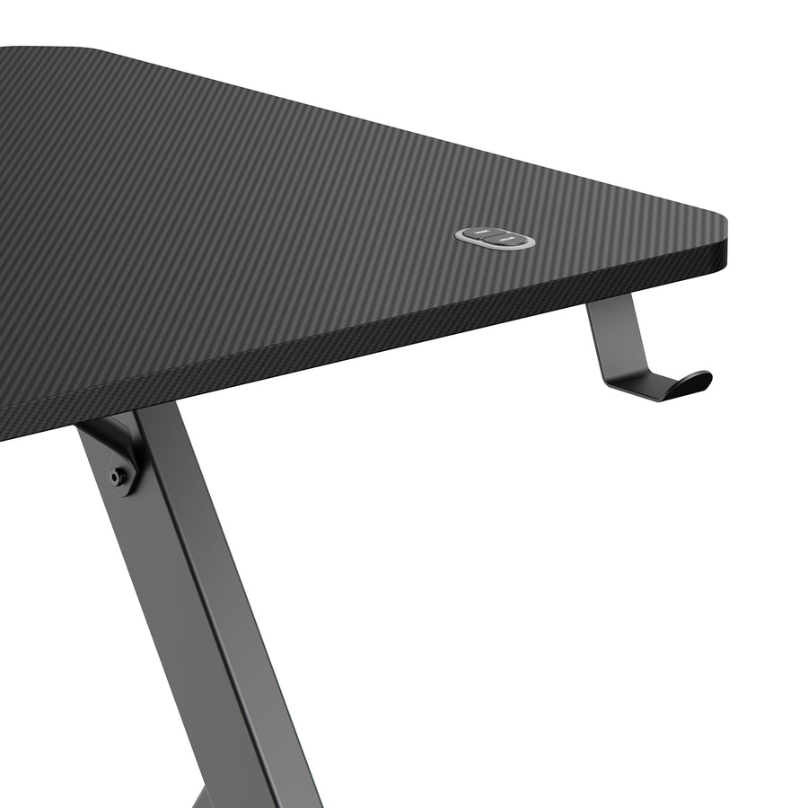NanoRS gaming desk, svart, med hörlurs- och mugghållare, RGB-bakgrundsbelysning, max. 75kg, mått 1200x600x750mm, RS102