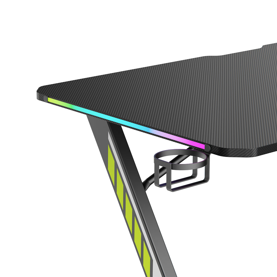 NanoRS gaming desk, svart, med hörlurs- och mugghållare, RGB-bakgrundsbelysning, max. 75kg, mått 1200x600x750mm, RS102