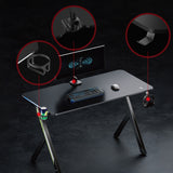 NanoRS gaming desk, svart, med hörlurs- och mugghållare, RGB-bakgrundsbelysning, max. 75kg, mått 1200x600x750mm, RS102