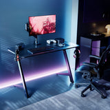NanoRS gaming desk, svart, med hörlurs- och mugghållare, RGB-bakgrundsbelysning, max. 75kg, mått 1200x600x750mm, RS102
