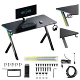 NanoRS gaming desk, svart, med hörlurs- och mugghållare, RGB-bakgrundsbelysning, max. 75kg, mått 1200x600x750mm, RS102