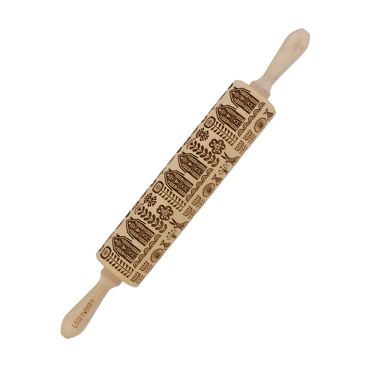 Goody Woody graverad tårtroller, 46 cm, bokträ, skandinavisk stil
