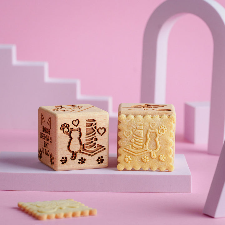 Goody Woody graverad tårtbit, 6 cm, bokträ, 6 motiv, katter