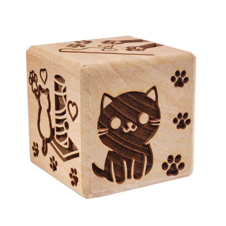 Goody Woody graverad tårtbit, 6 cm, bokträ, 6 motiv, katter