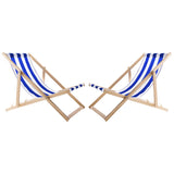 2 bekväma solstolar i trä, blå ränder, perfekt för stranden, balkong, terrass, monterad