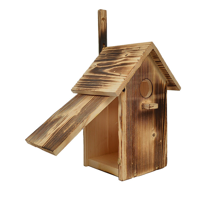 Hopfällbar träfågelholk 25x33x13 cm vedeldad