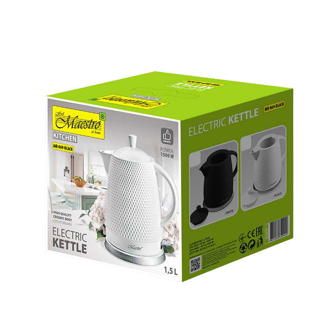 Maestro keramisk vattenkokare, kapacitet 1,5 l, 1500W, svart, MR069